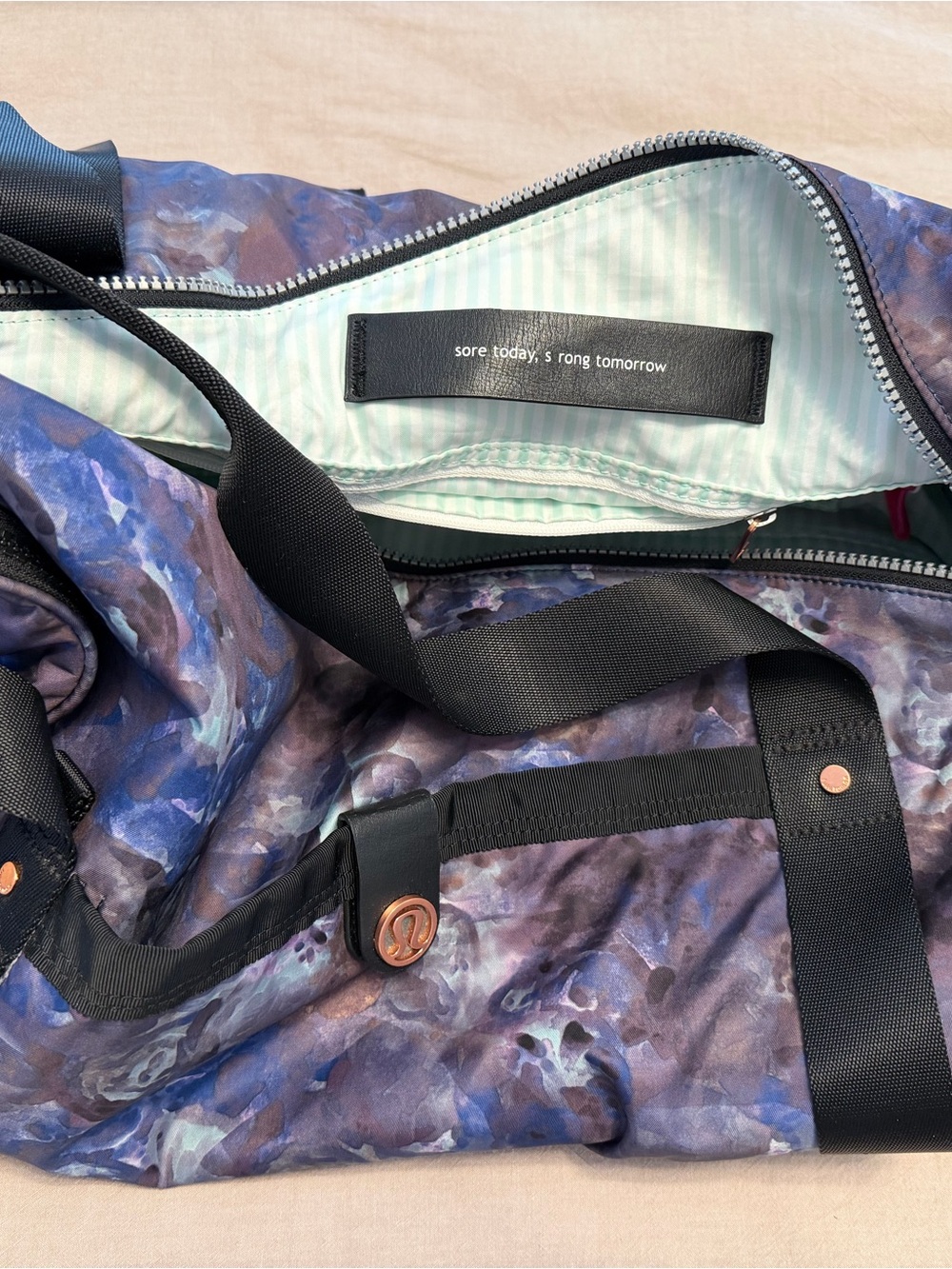 lululemon athletica Purple Marble Duffel with Black Straps